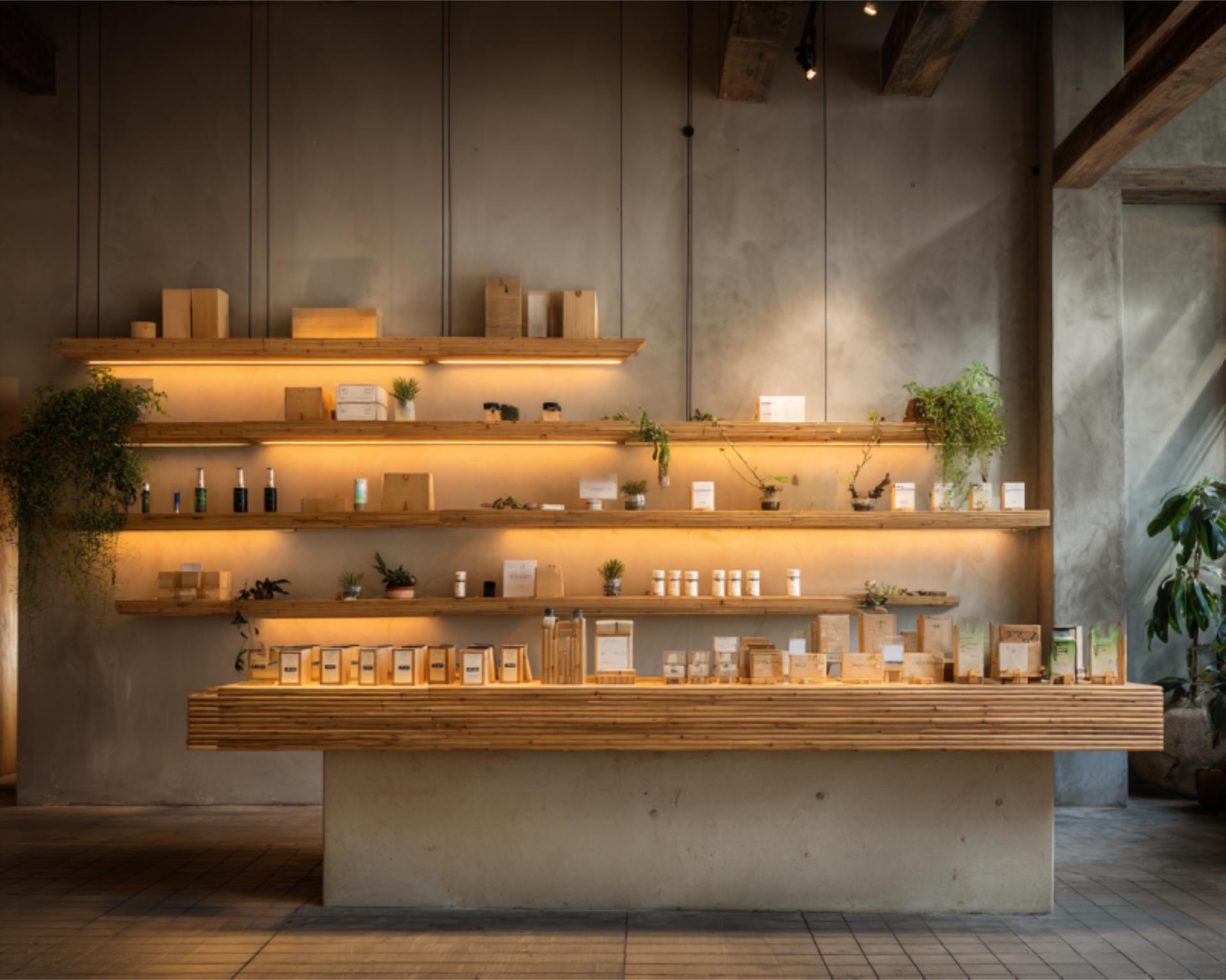 Eco Friendly Bamboo Shelving with Soft Lighting Mi