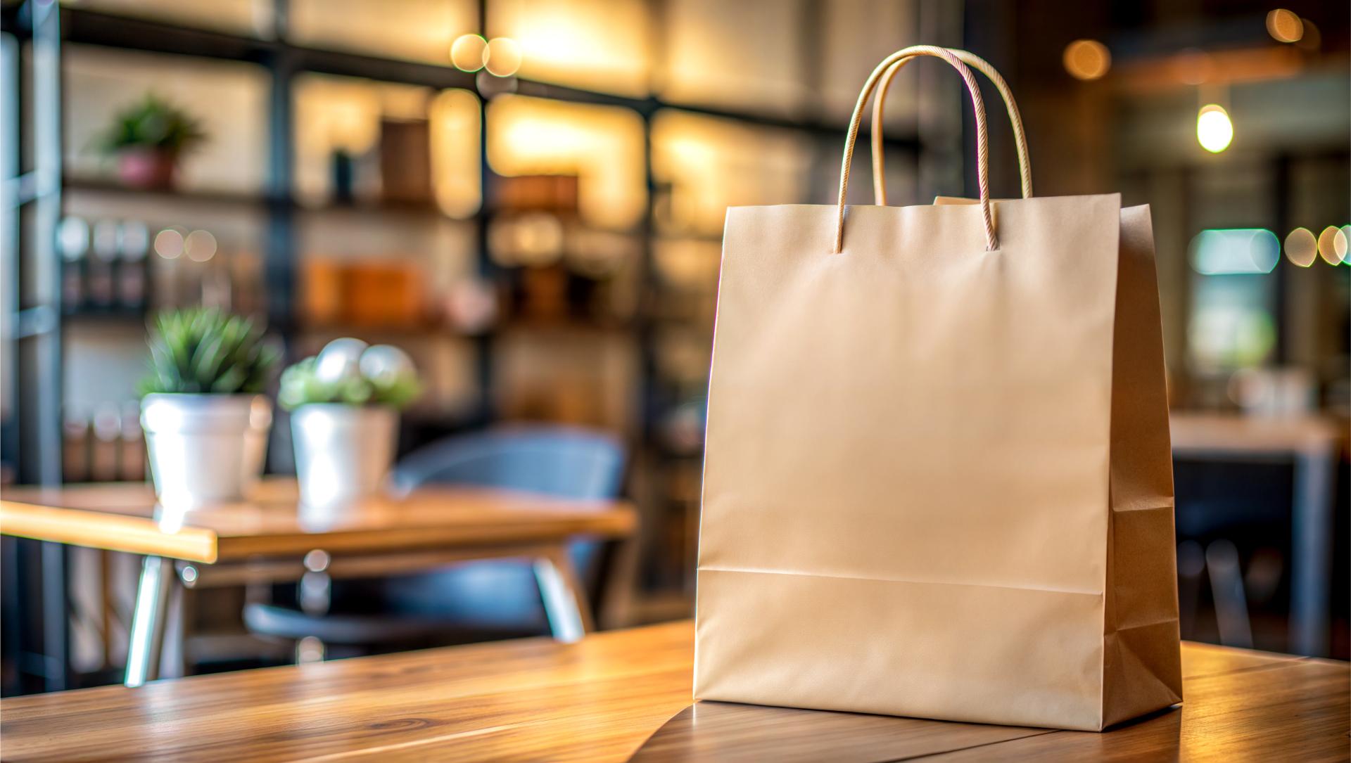 recycle paper shopping bag on a cafe table