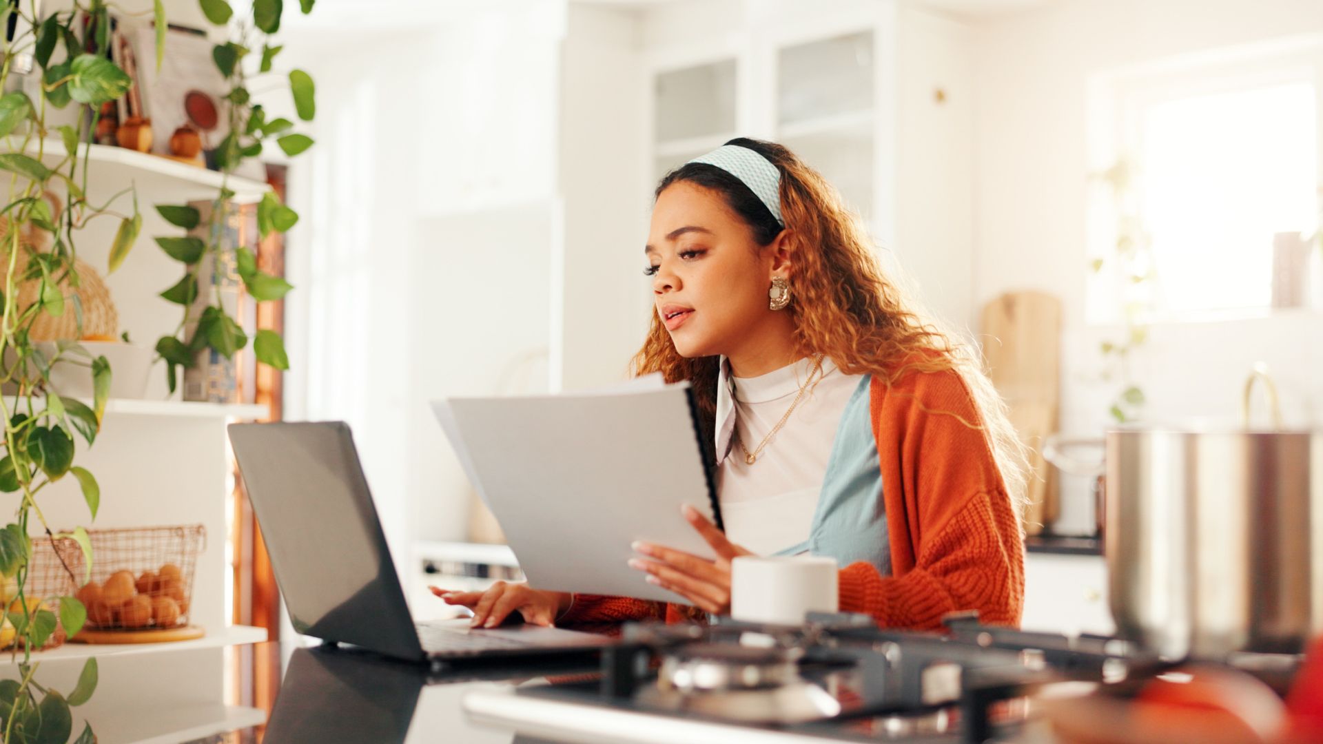 reviewing packaging documents at home workspace reviewing packaging documents at home workspace